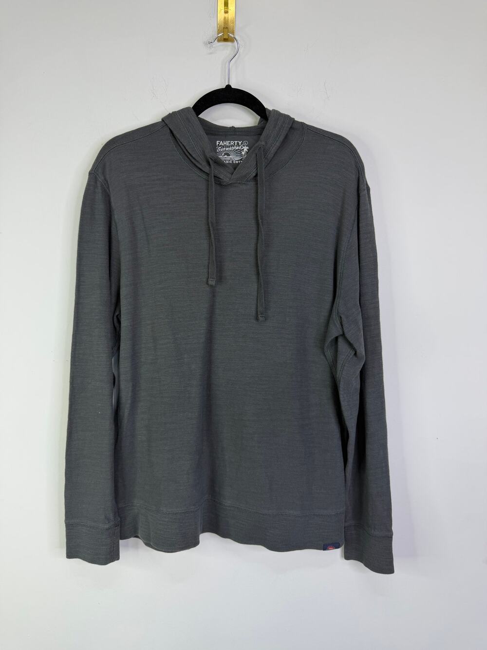 Faherty Sunwashed Organic Hoodie Dark Gray Size Large